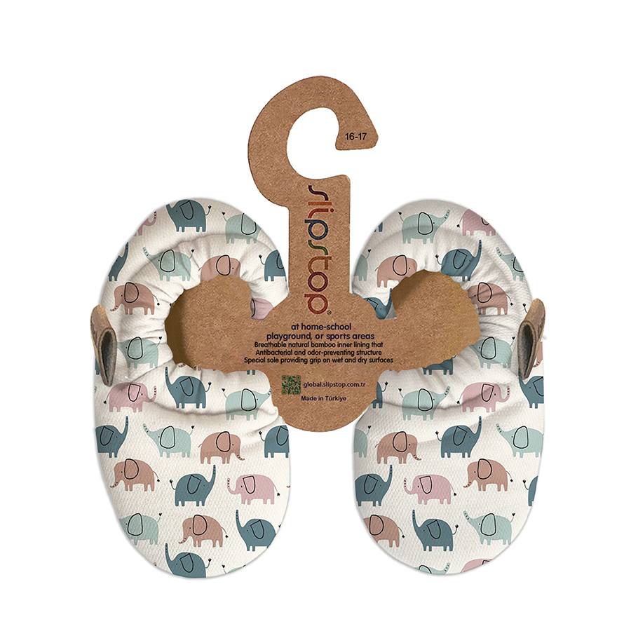 Slipstop Bootie Hausschuh - Afro bunte Elefanten