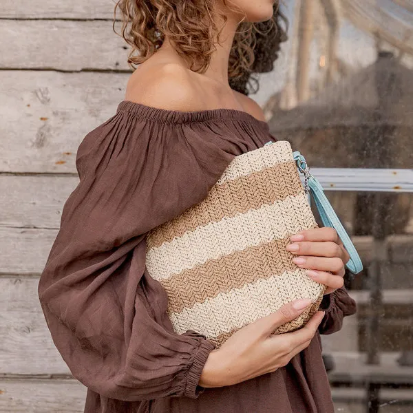Handed By Kosmetiktasche - Organizer Pouch natur gestreift mit Handschlaufe groß