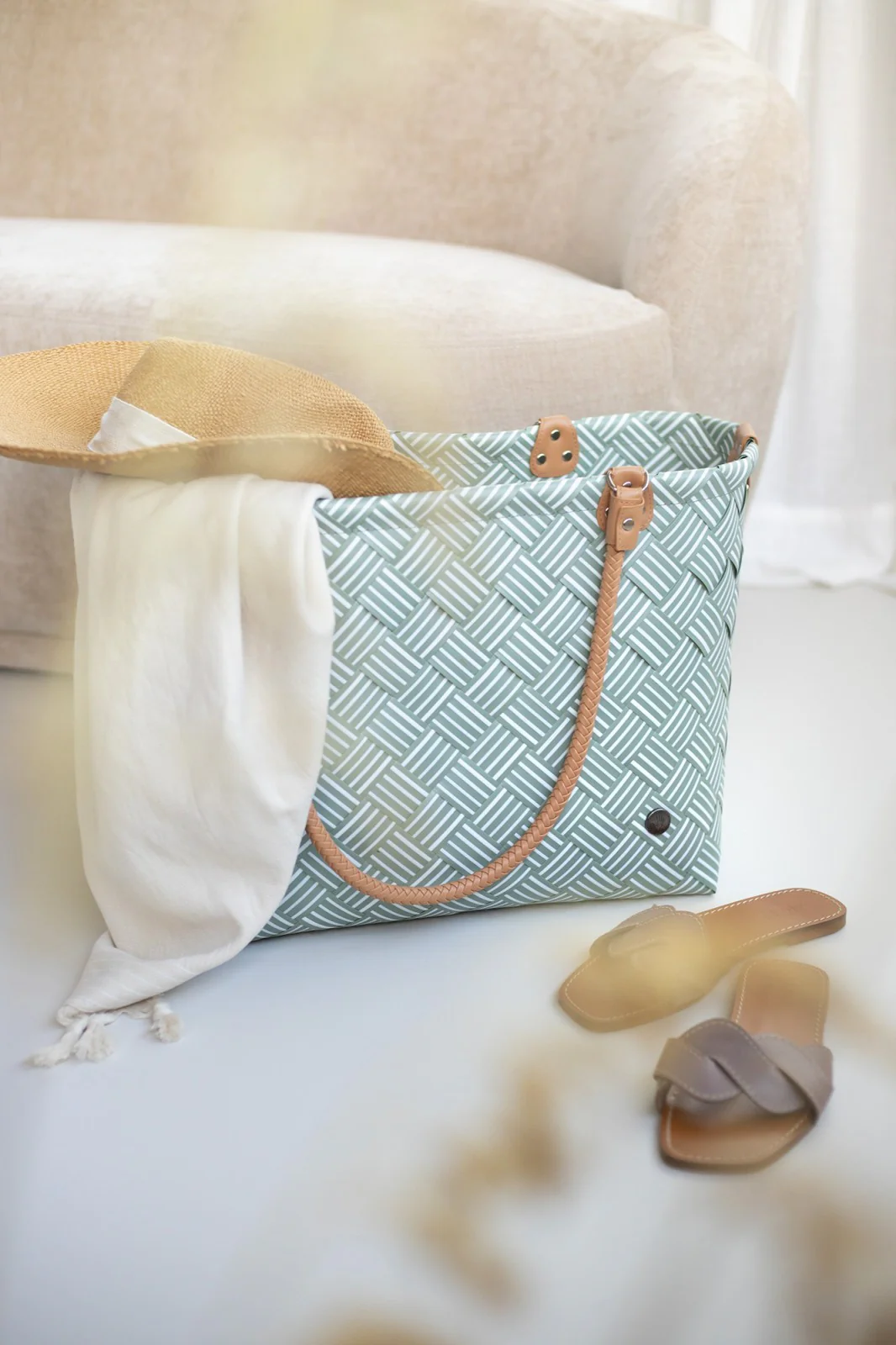 Handed By Sainte Maxime Shopper gestreift Farbe: Sage Grün